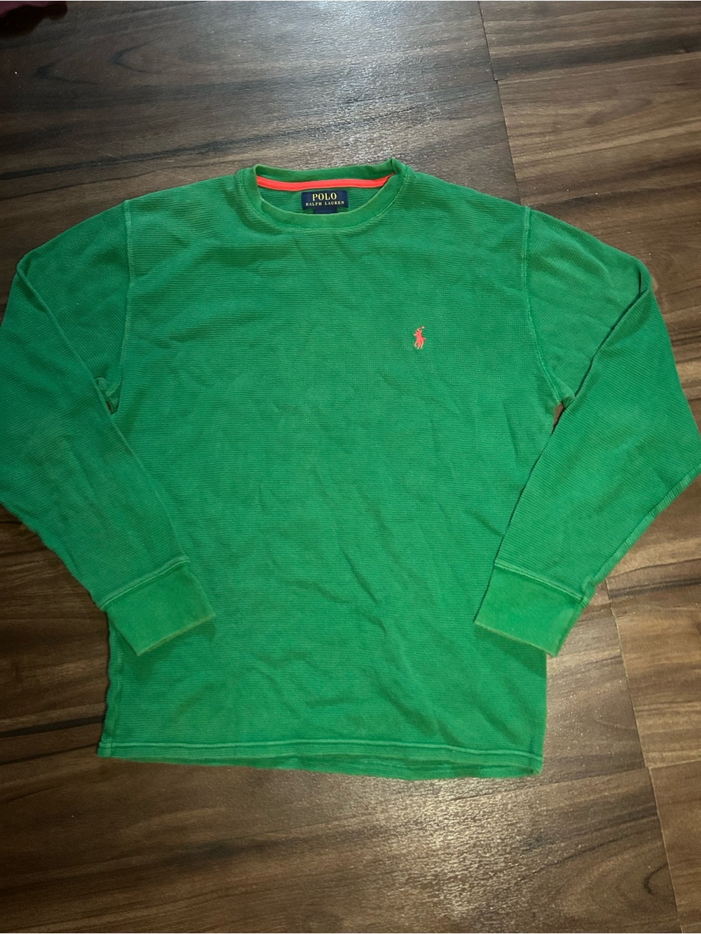 Polo by Ralph Lauren Green Crewneck Sweatshirt with Orange Logo Detail
